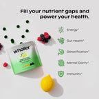 wholier Daily Supergreens Multi Gummies, Organic Greens, Prebiotics, Vitamins & Minerals, Vegan Multivitamin Gummy for Adults, Gut Health, Energy, Immunity Support, Gluten Free, Lemon Berry, 60 Count