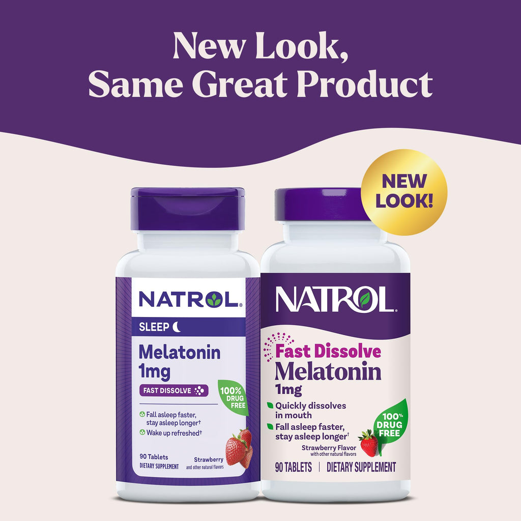 Natrol Fast Dissolve Melatonin 1 mg, Supplements for Restful Sleep, Sleep Support for Adults, 200 Strawberry-Flavored Melatonin Tablets, Up to a 200 Day Supply (Pack of 12)