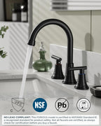 FORIOUS Black Bathroom Faucet 3 Hole Vanity, 2 Handle 360° Swivel Matte Black 8 Inch Widespread Bathroom Sink Faucet 3 Holes, with 360 Degree Rotating Spout, Pop-up Drain, Supply Lines