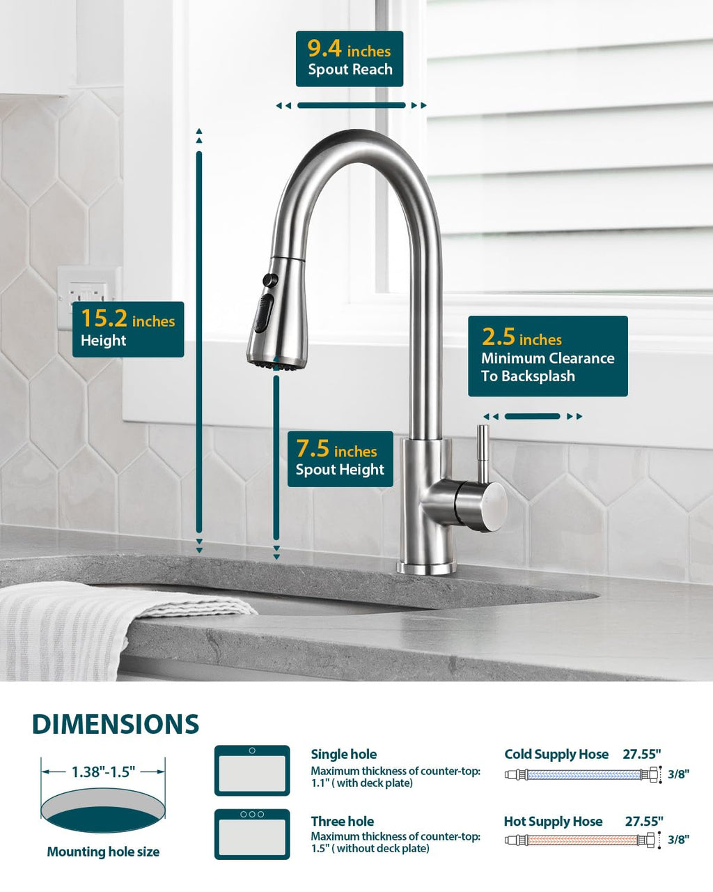Hiqufet Kitchen Faucet with Pull Down Sprayer, Single Handle High Arc Kitchen Sink Faucet, Lead-Free Stainless Steel Modern Rv Bar Sink Faucets (Brushed Nickel)