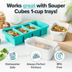 Souper Cubes Stoneware - Small Ceramic 5" x 3" Baking Dish with Silicone Covers, Small Baking Dishes for Oven Perfect for Reheating Single Serve Portions, Set of 4 - White