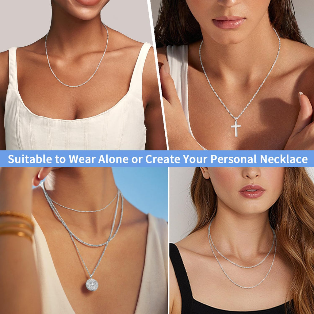 Jewlpire 925 Sterling Silver Chain Necklace for Women, 2mm Rope Chains Silver Chain for Women Sturdy Sterling Silver Necklace, Silver Chain 26 Inch