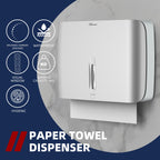 PLUSSEN Paper Towel Dispenser Wall Mount Commercial & Home Use ABS Matte Silver Gray with Window Holds 200 C/Z/Multi-Fold Towels Includes Hardware & Key Bathroom Paper Towel Holder