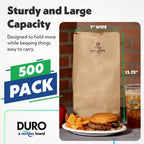DURO 18412 12# Large Brown Paper Bags, 7.06 x 4.5 x 13.75 Inches, 500 Ct