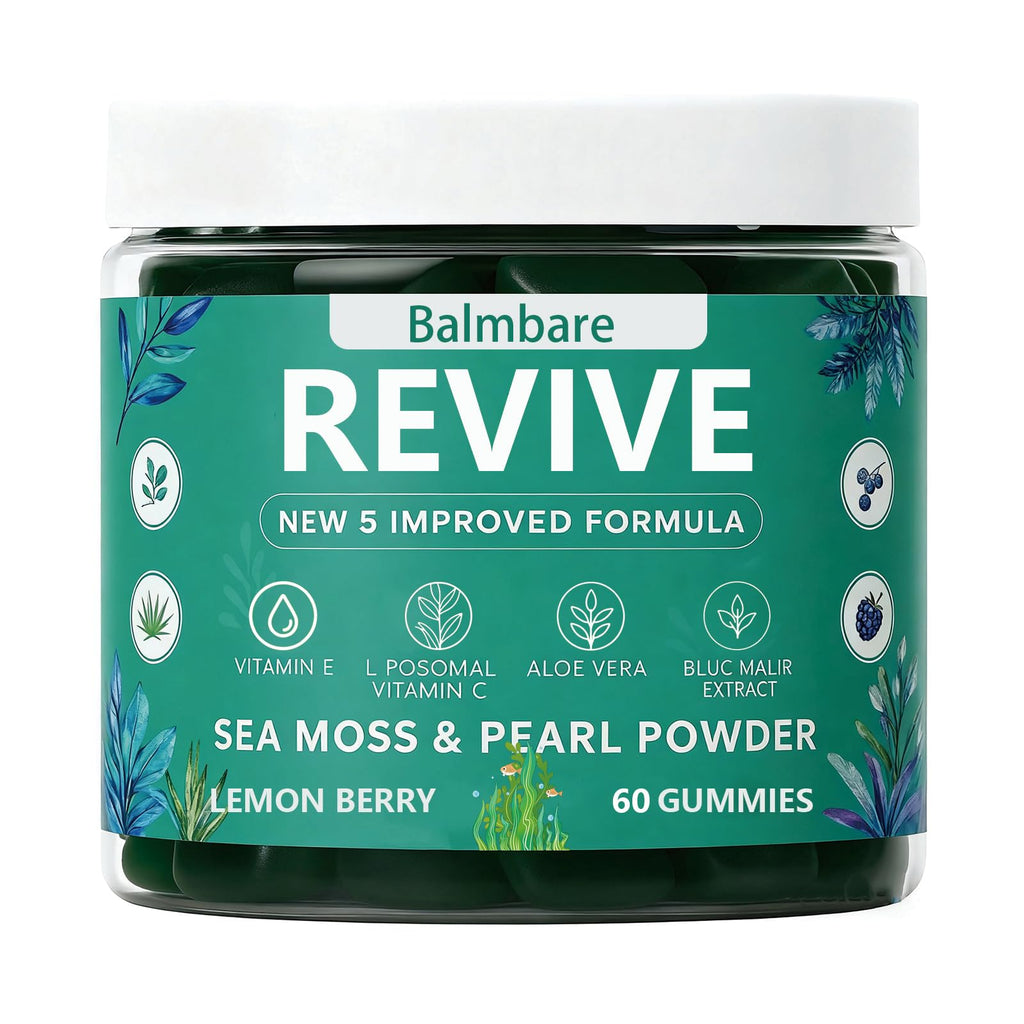 Balmbare Revive Gummies for Hair Loss, with Organic Irish Sea Moss Pearl Powder, Vitamins C & E, Aloe Vera - Supports Healthy Hair, Skin & Nails Growth (1pcs)