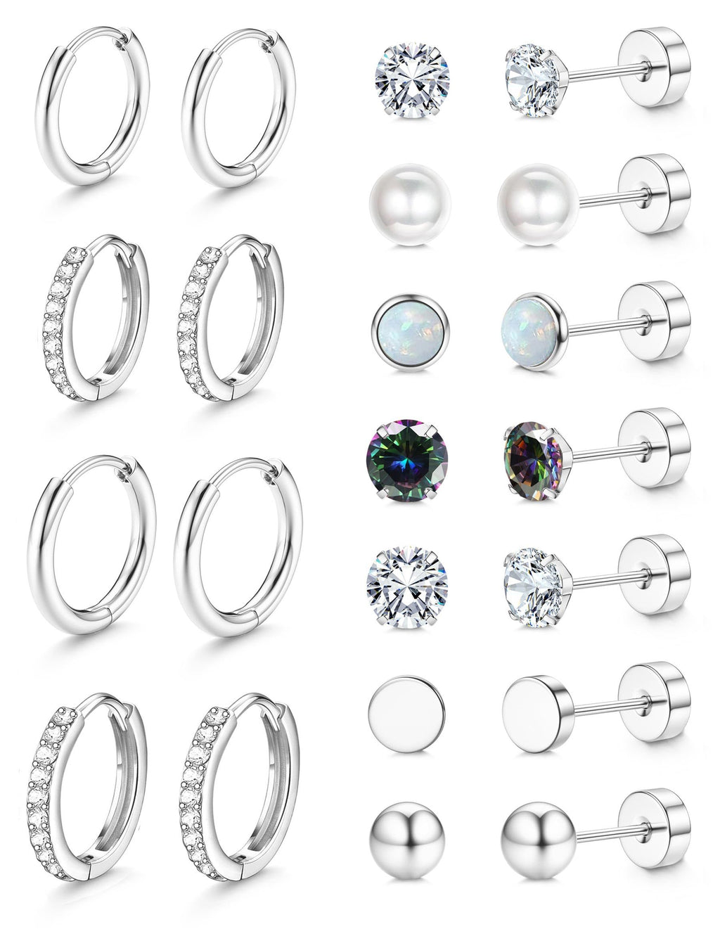 Jstyle Flat Back Earrings for Women Hypoallergenic Silver Earring Stacks