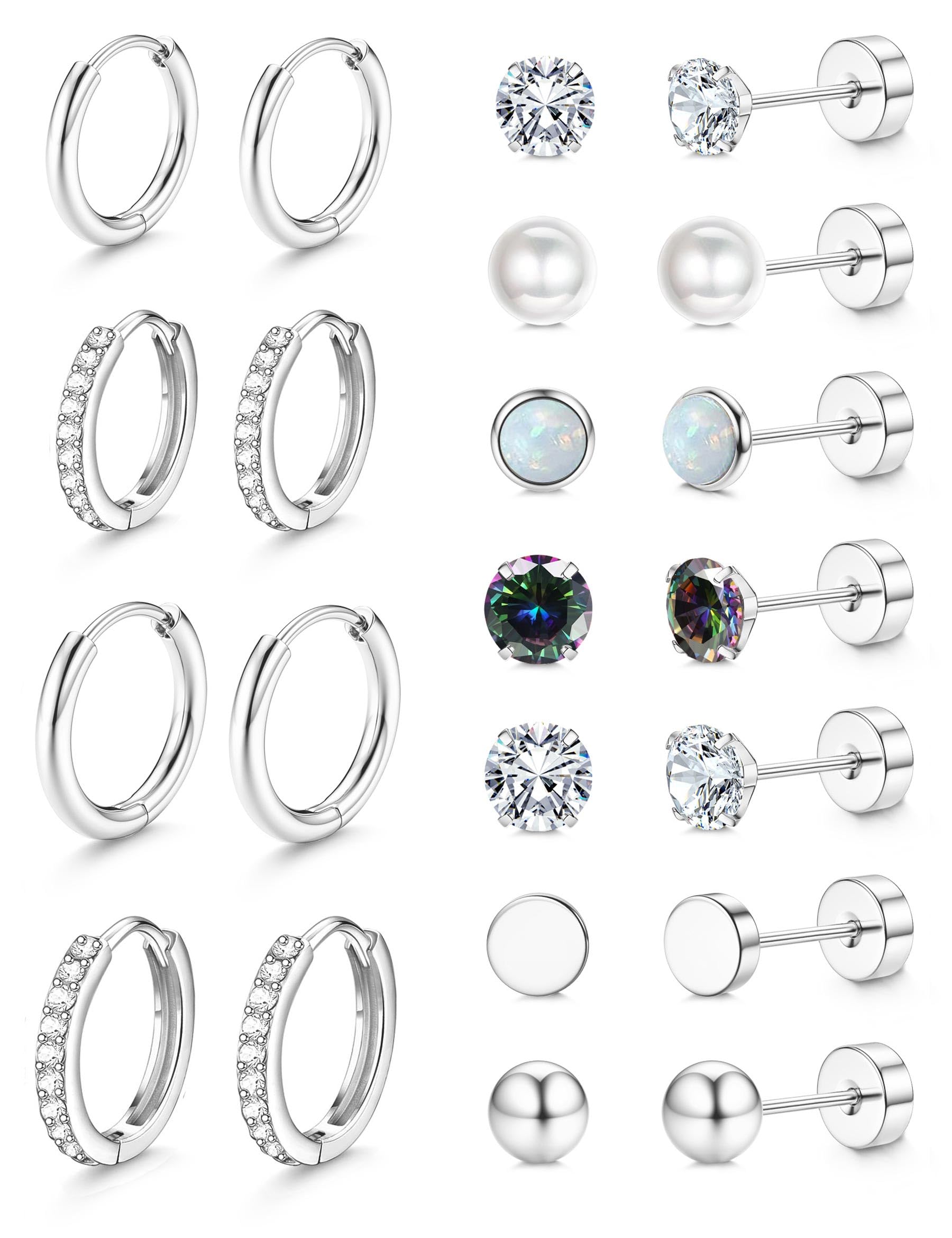 Jstyle Flat Back Earrings for Women Hypoallergenic Silver Earring Stacks
