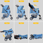 Epetlover 3 Wheels Dog Stroller Folding Pet Strolling Cart for Small Medium Cats Puppies Portable Jogger Travel Camping Puppy Carrier with Storage Basket Cup Holder, Blue