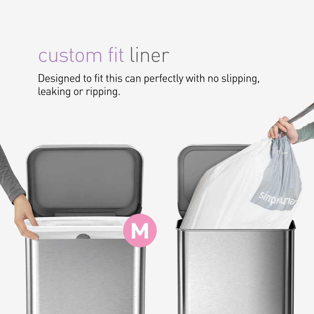 simplehuman Code M 200 Count, Dispenser Pack Custom Fit Liners, Drawstring Trash Bags, 45 Liter / 11.9 Gallon, White