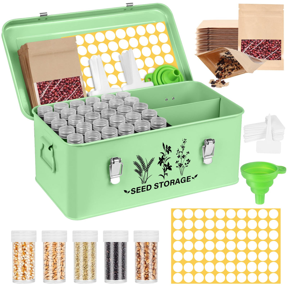 Seed Storage Box Organizer - Metal Garden Seed Storage Container Kit