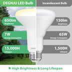 DEGNJU BR30 LED Bulb, Dimmable Flood Lights Indoor CRI80 7W Equivalent 65W 2700K Soft White 650 Lumens, 15000 Lifetime Hours Recessed Light Bulbs, Interior E26 Base LED Can Light Bulbs, 6 Pack