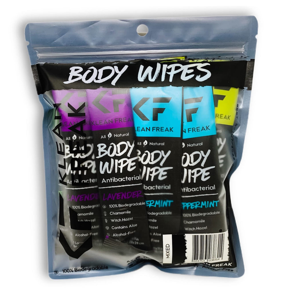 The Klean Freak Body Wipes - 12 count Individually Wrapped | Showerless Body Wipe for Women & Men | Sustainable Bodywipes for Gym, Travel, Camping | Mixed