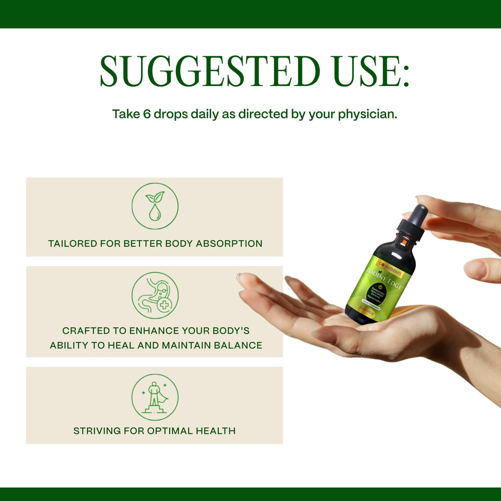 Go Nutrients Iodine Edge – Organic Nascent Iodine Liquid Supplement for Thyroid Support, Energy, Immune & Cognitive Health – High Absorption Drops - Natural Tincture for Women & Men – 1 oz