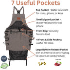 Grace and August Gardening Apron with Pockets for Women & Men - Unique Gardening Gift for Gardeners - Garden Apron 7 Pockets & Internal Drawstring Bag