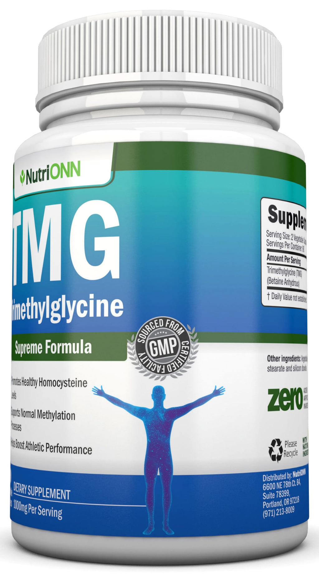 TMG Trimethylglycine Supplement - 1000mg - 180 Capsules - Premium Pure Betaine Anhydrous - Supports Normal Homocysteine & Blood Pressure Levels - Promotes Methylation Processes - Non-GMO Formula