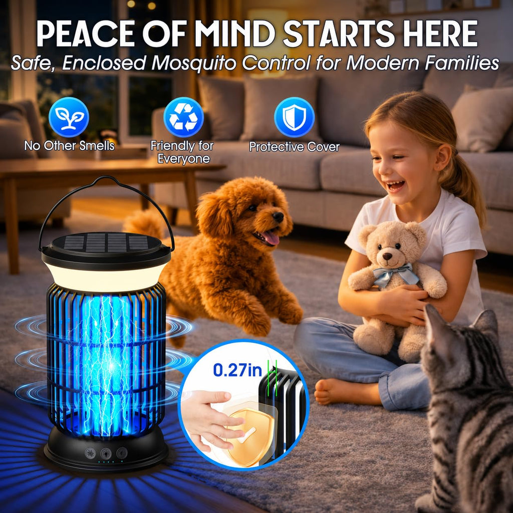 Solar Bug Zapper Outdoor Rechargeable Mosquito Zapper with Cordless Solar Power, Long Runtime Battery, Ip66 Waterproof Portable Fly Zapper for Garden Camping Travel Home
