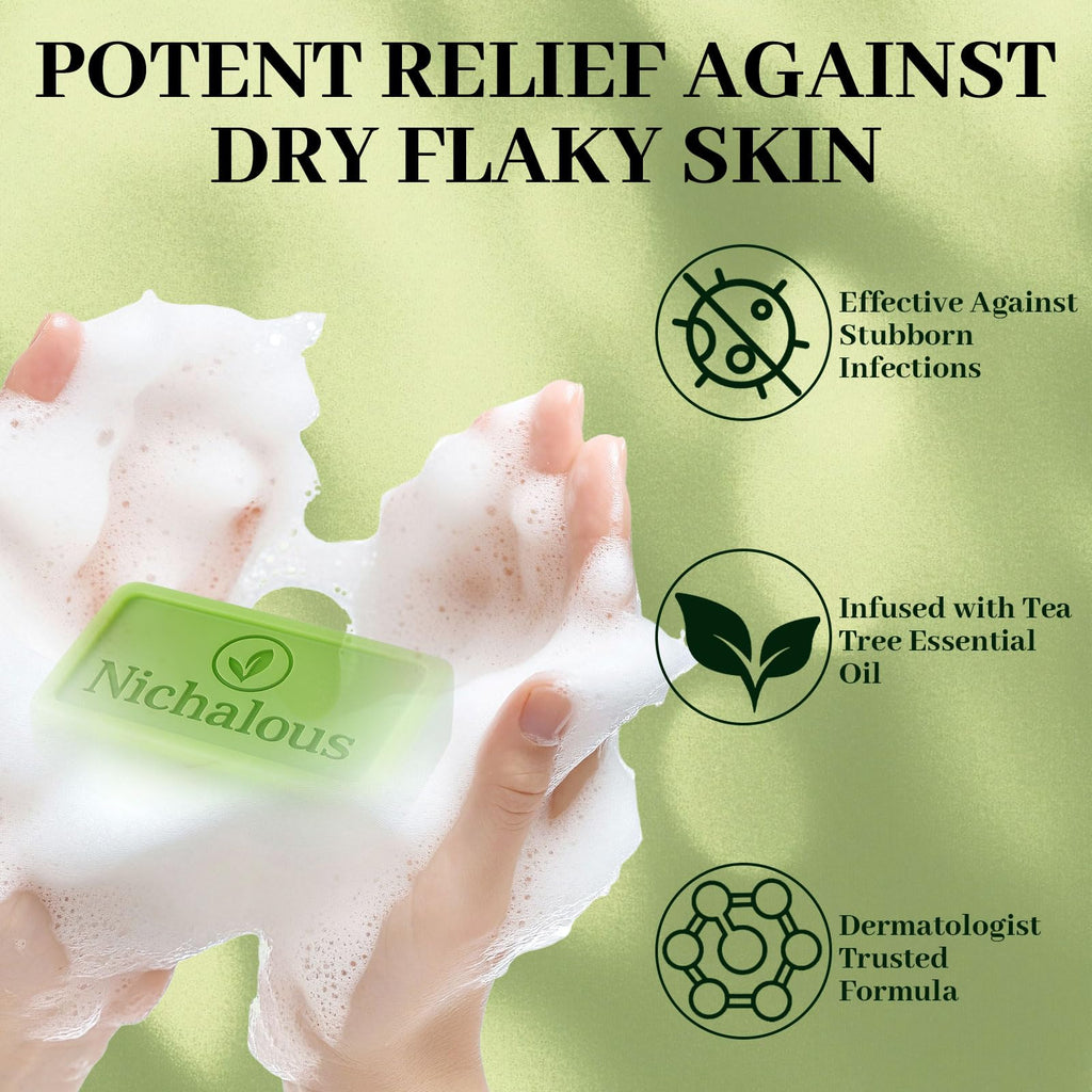 Nichalous 3PCS Tea Tree Soap, Tea Tree Relief Soap Bar, with Tea Tree Oil & Coconut Oil & Witch Hazel, Deep Pore Cleansing, Natural Herbal Foot Soaps Bar for Men & Women – 3.5 oz