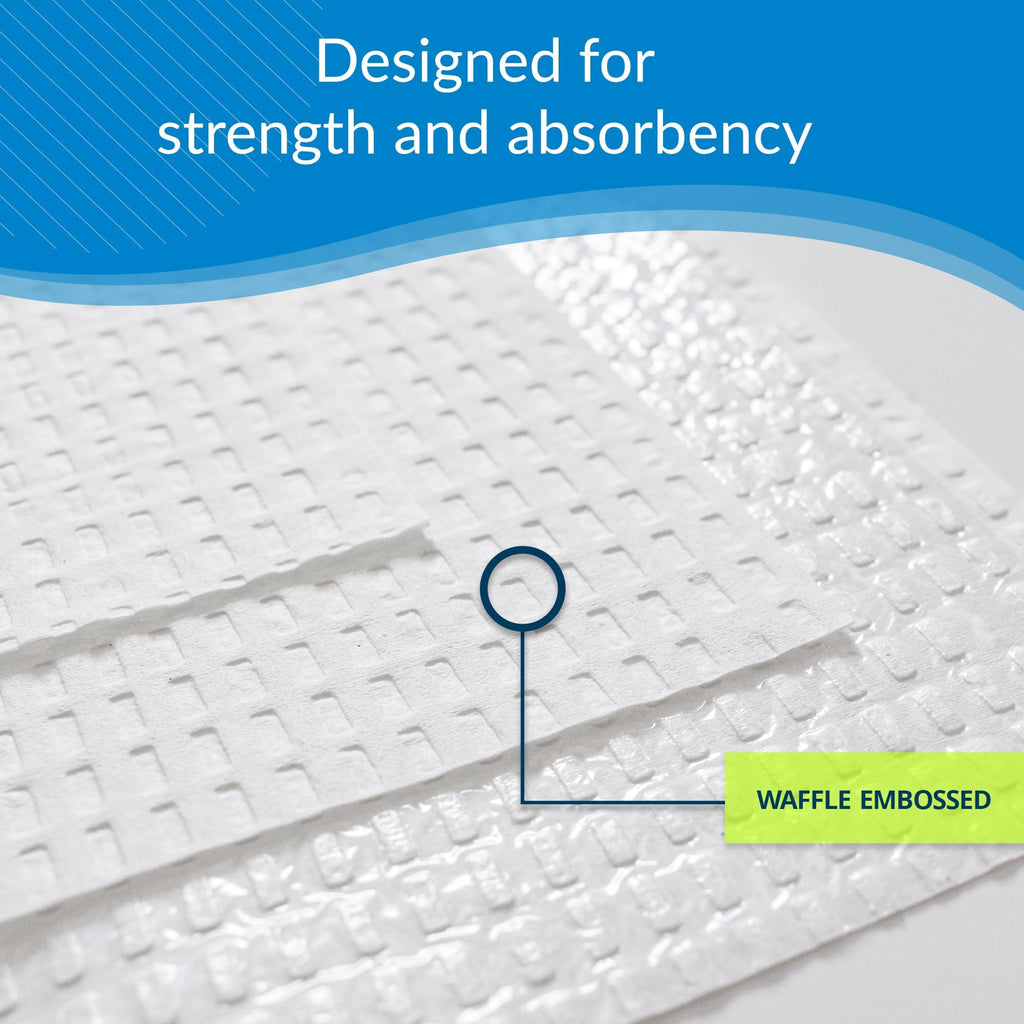TIDI 1051 Avalon Dental Bib, White, 3 Layers, 13” W x 18” L (Pack of 500) ― Disposable Dental Bibs ― Embossed ― 2-Ply Tissue ― Poly Back to Help Prevent Leak-Through ― Nail Towels ― Tattoo Bibs