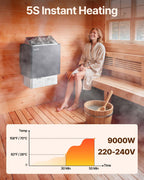 VEVOR Sauna Heater, 9KW 220V Electric Sauna Stove, Steam Bath Sauna Heater with External Digital Controller, 3h Timer & Adjustable Temp for Max. 317-459 Cubic Feet, Home Hotel Spa Shower FCC Certify