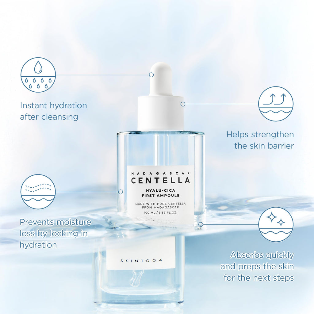SKIN1004 Hyalu-Cica First Ampoule, Korean Serum for Face with Hyaluronic Acid & Centella, Facial Ampoule Serum for Deep Moisture, Lightweight Centella Ampoule, Korean Skin Care, 3.38 fl.oz / 100ml