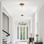 OYKYOHEI Semi Flush Mount Ceiling Light, Globe Glass Ceiling Light Fixture, Gold Modern Lighting for Hallway Porch Corridor Kitchen Bedroom, Bulb Not Included