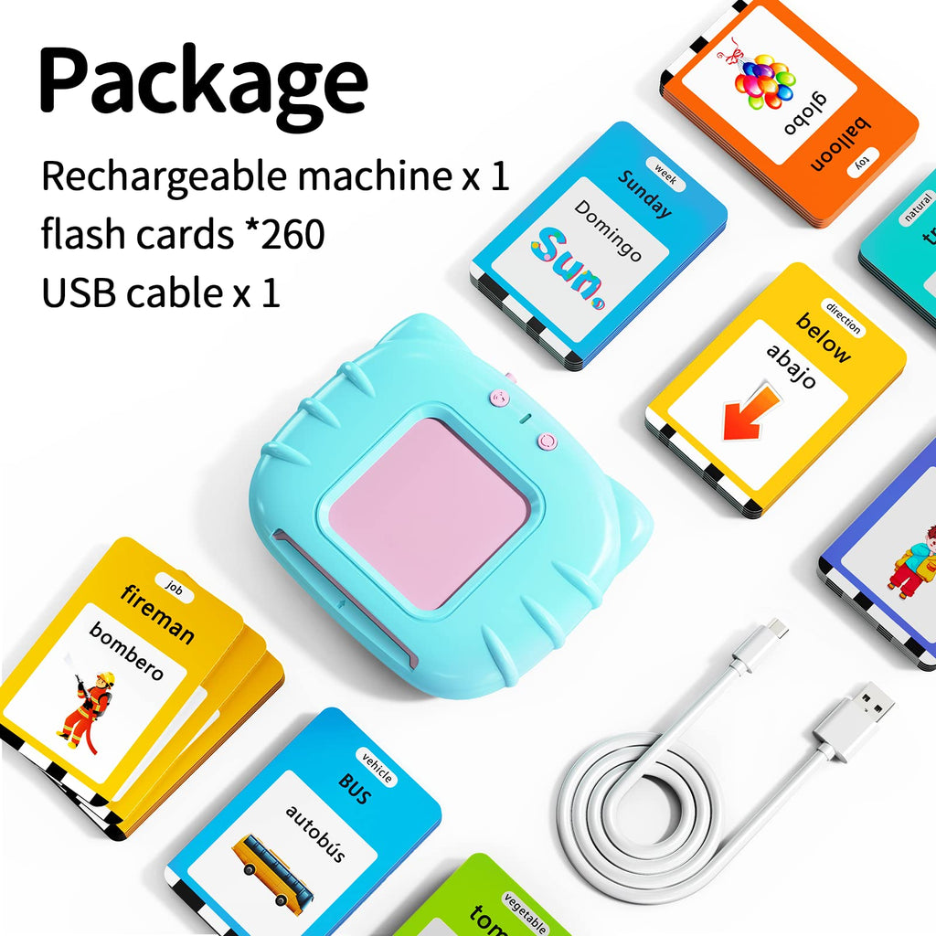 Lapare Spanish and English Bilingual Audible Flash Cards Toy with Music, Learn Spanish and English for Kids, Niñas, Niños, Bebes