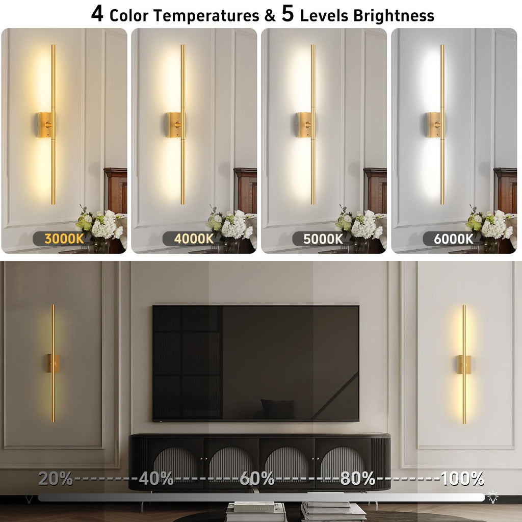 iThird 1 Pack Battery Operated Wall Sconce, Wireless Battery Wall Sconce with Remote Control, Gold LED Rechargeable Sconces, 31.5 Inch Modern Cordless Wall Lights for Bedroom Living Room Picture