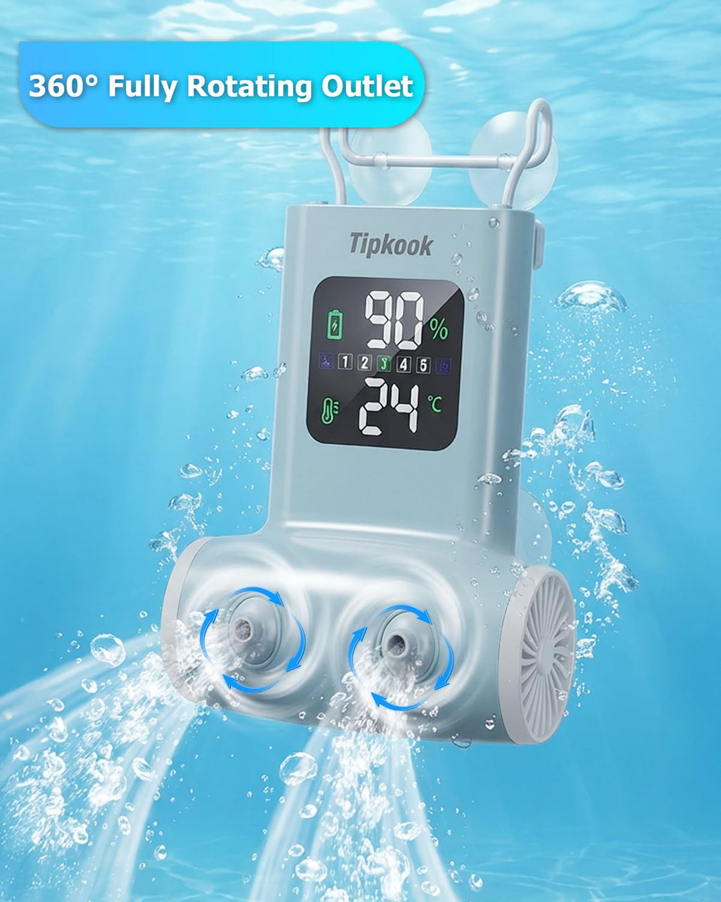 Tipkook Portable Bath Jets for Tub: 5-Speed Jet Spa for Bathtub with LED Display, Bath Jet/Bubble Mode, Rechargeable Bath Jets, Dual Water Outlet, IPX8 Waterproof, Ideal Gift for Home - Blue