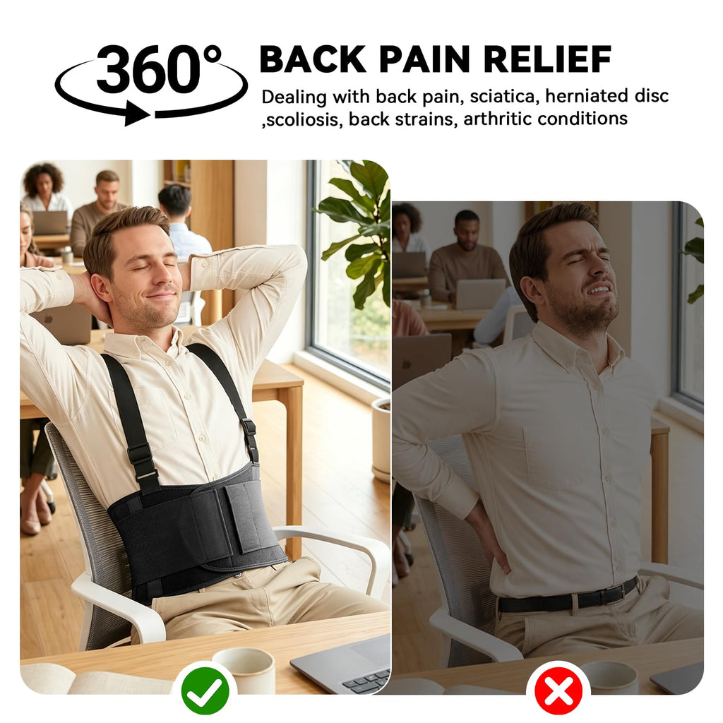 SOLOEVER Work Back Brace for Men & Women, Adjustable Lower Back Support Belt for Sciatica, Herniated Disc, Pain Relief, Moving Warehouse Heavy Lifting Safety & Protection (Black, XX-Large)