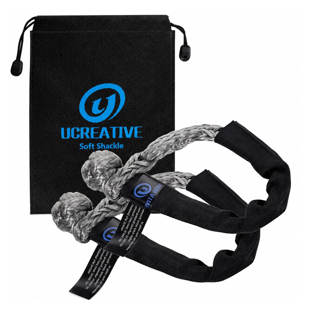 Ucreative 2Pcs Synthetic Soft Shackle 1/2 Inch x 22 Inch (56,000lbs Breaking Strength) with Extra Sleeves (Gray)