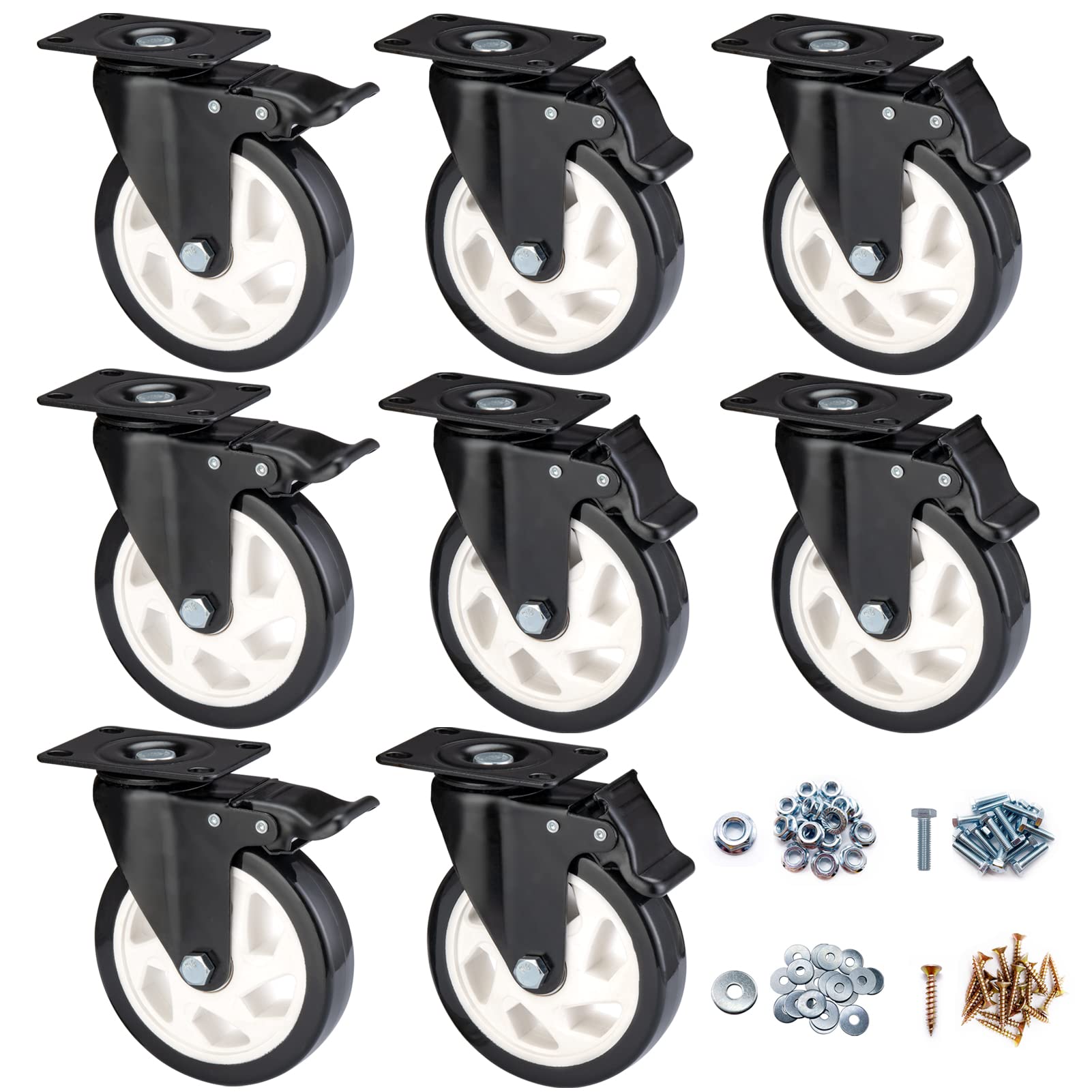 BOSGEOT Caster Wheels-5 Inch Swivel Casters Set of 4 Heavy Duty with Brake