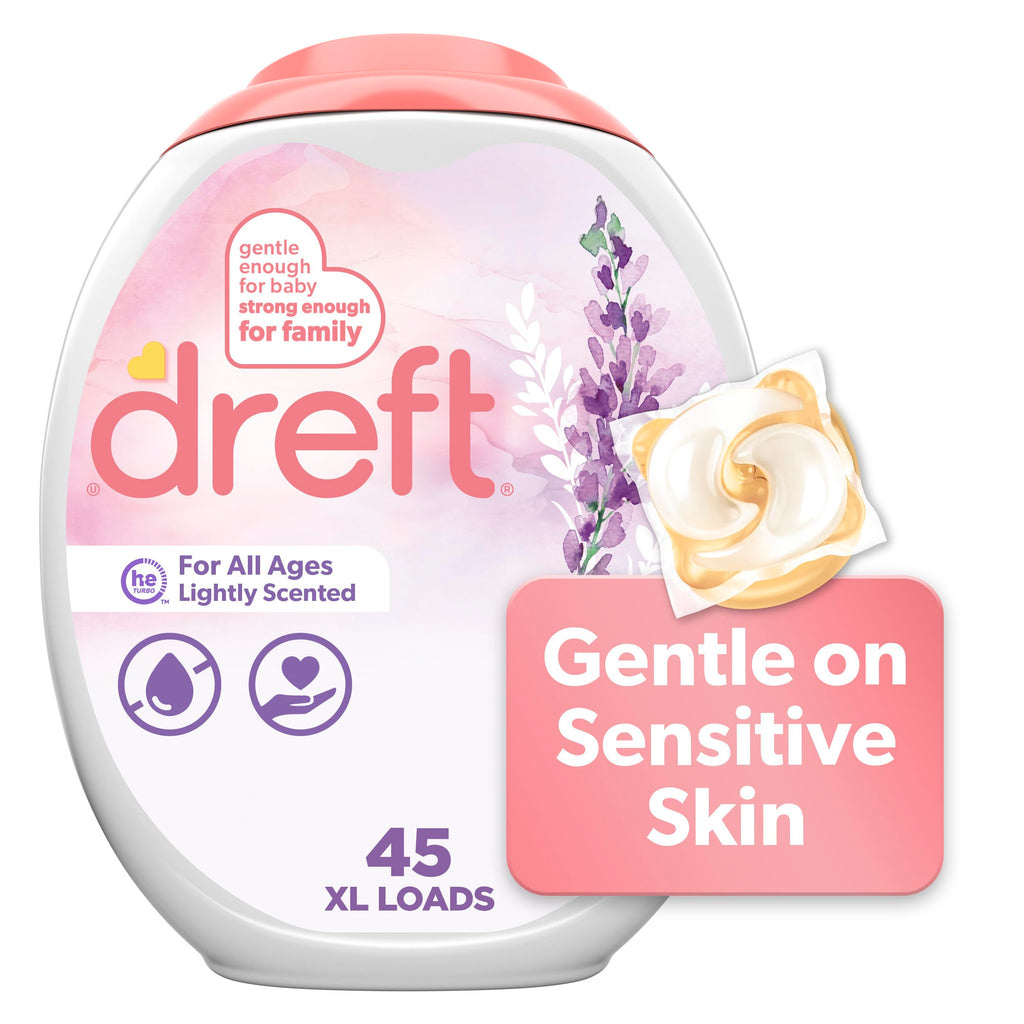 Dreft Laundry Detergent Pacs, Lightly Scented, Lavender, For Baby and Family, XL Pacs, 45 Count