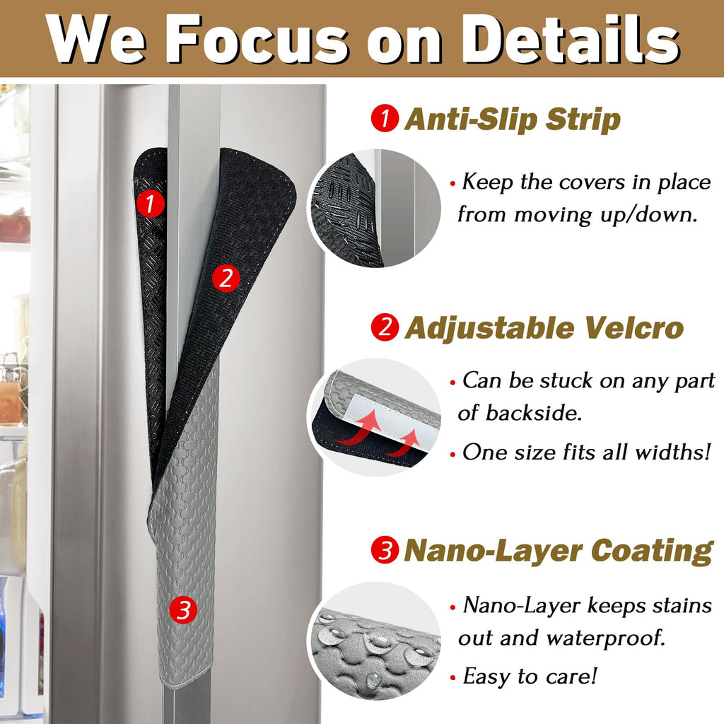 Refrigerator Door Handle Covers, Set of 4, Performance Appliance Handle Covers, Non-Slip Fridge Door Handle Covers, Keep Your Kitchen Clean, Microwave Oven Dishwasher door Handle Protectors(Gray)