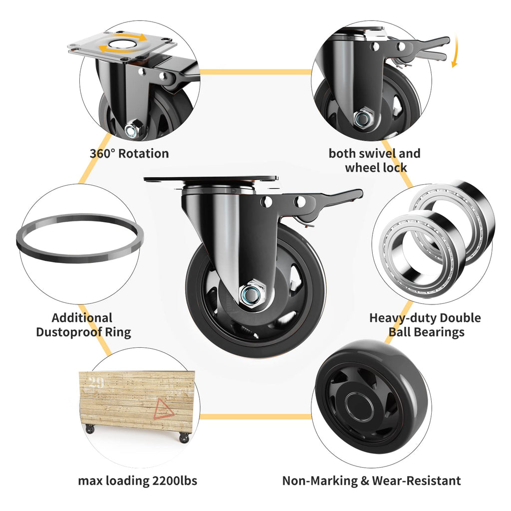 YUPEZOP 4 Inch Caster Wheels, Heavy Duty Casters Set of 4 with Brake