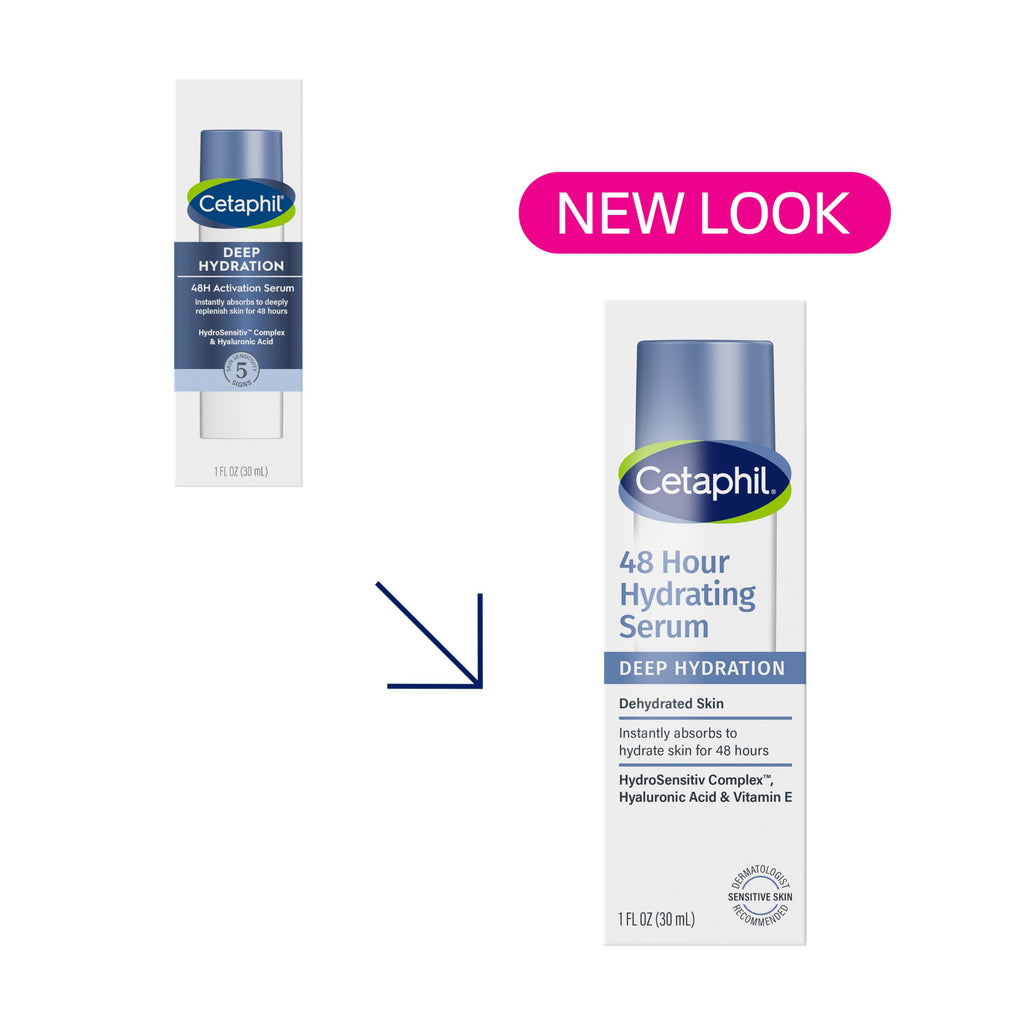 Cetaphil Deep Hydration Fragrance Free 48 Hour Activation Serum, 1 Fl oz, 48Hr Dry Skin Face Moisturizer for Sensitive Skin, With Hyaluronic Acid, Vitamin E & B5, Dermatologist Recommended