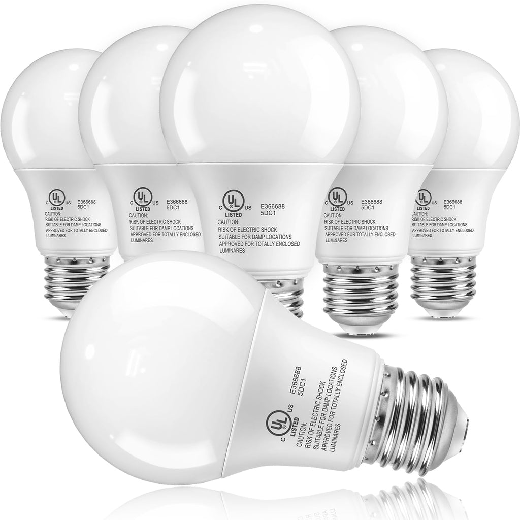 TJOY 6 Pack A19 LED Light Bulbs, Daylight White 5000K, 60 Watt Equivalent