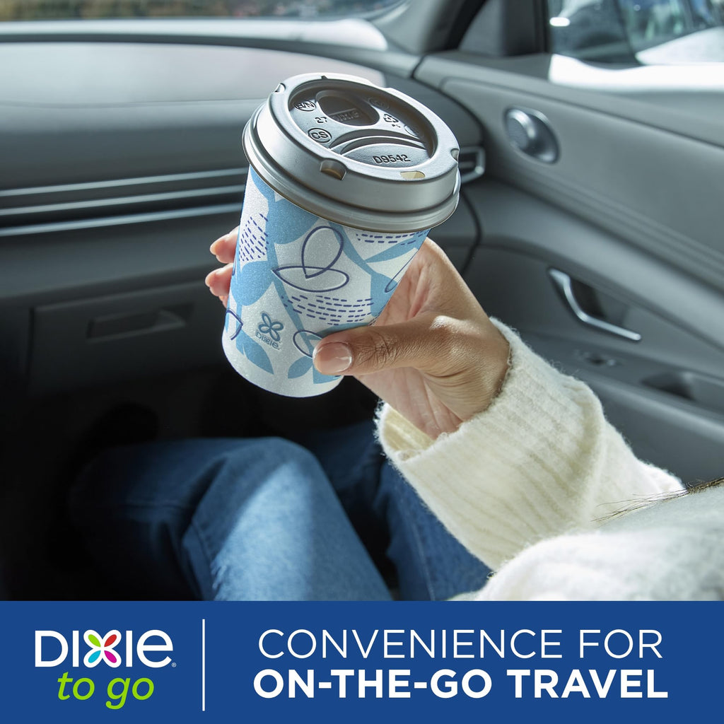 Dixie To Go Paper Coffee Cups With Lids, 12 oz, 14 ct, Disposable Insulated Paper Cups for On-The-Go Hot or Cold Beverages