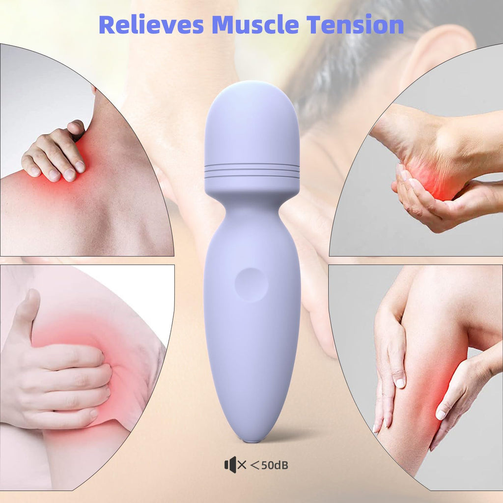 Fuwyiy Mini Massager Tools,Small Waterproof Cordless Handheld Massager with 10 Vibration Modes, Personal Handheld Massager for Back（Gray Purple）