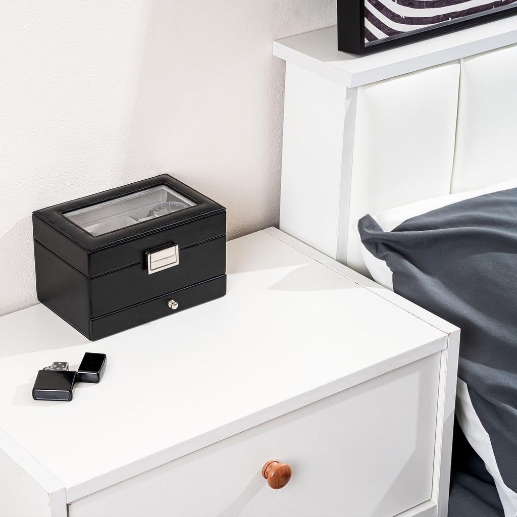 ProCase Watch Box, 3 Slot Watch Display Case with Drawer -Black