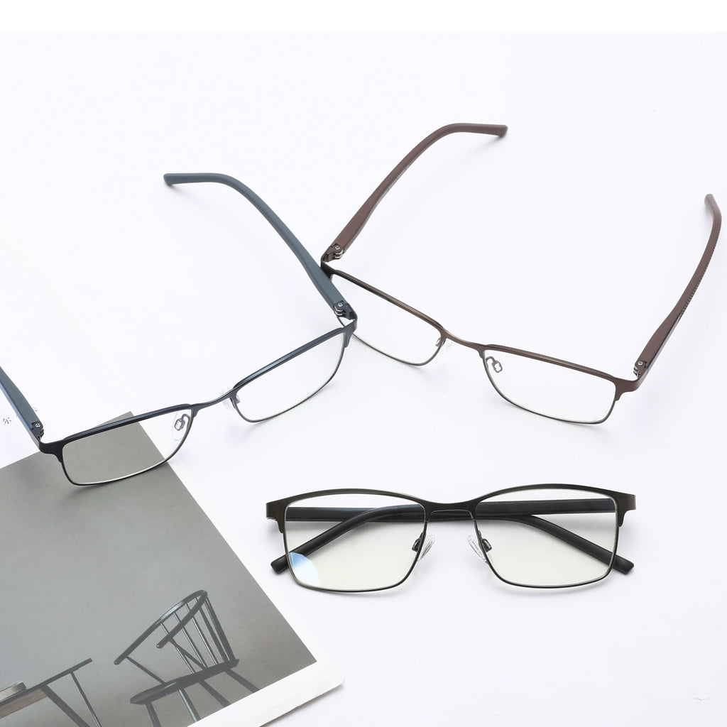 DJOLENSA 3 Pack Reading Glasses Men, Blue Light Blocking Reading Glasses 2.0, Anti Eyestrain/Glare/UV, Metal Frame Spring Hinge Computer Readers with Pouches (2.0+)