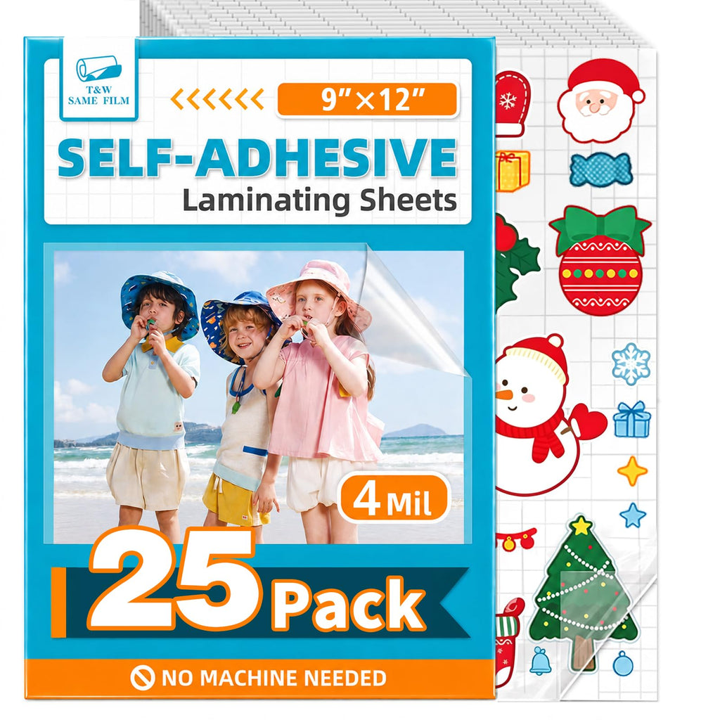 Self Adhesive Laminating Sheets 25 Pack, 9x12'', No Heat Laminating Sheets