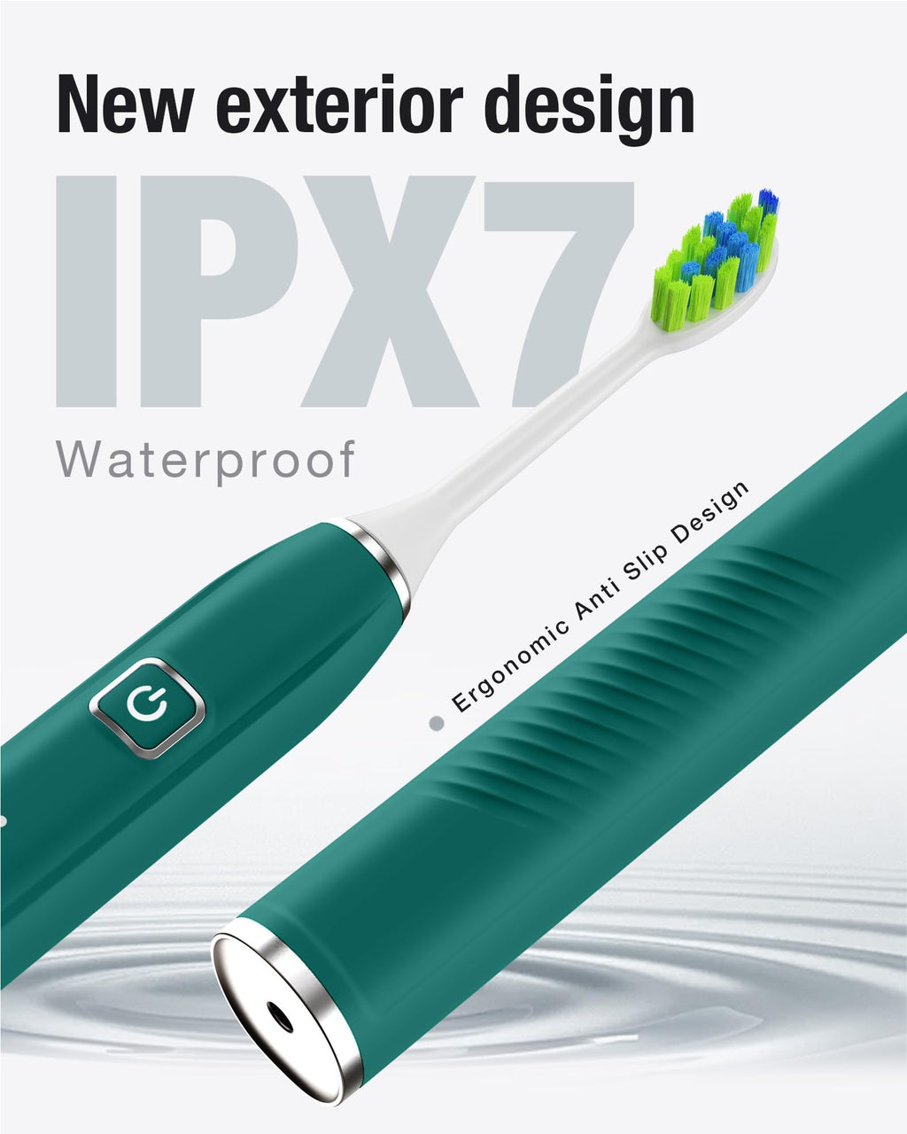 7AM2M Sonic Electric Toothbrush with 6 Brush Heads for Adults&Kids, One Charge for 120 Days, Wireless Fast Charge, 5 Modes, 40000VPM Powered Toothbrush, 2 Minutes Built in Smart Timer(Peacock Green)