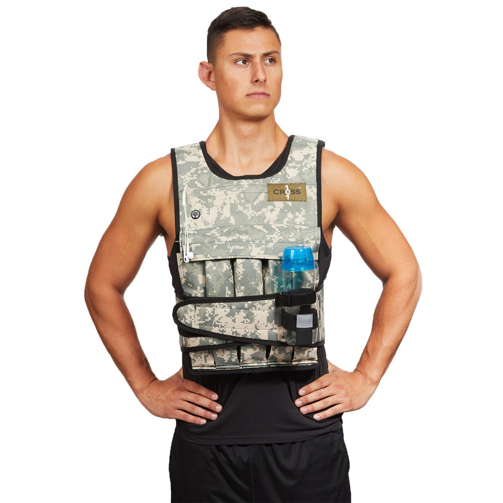 CROSS101 Adjustable Camouflage Weighted Vest with Shoulder Pads, 60 lb,Camauflage