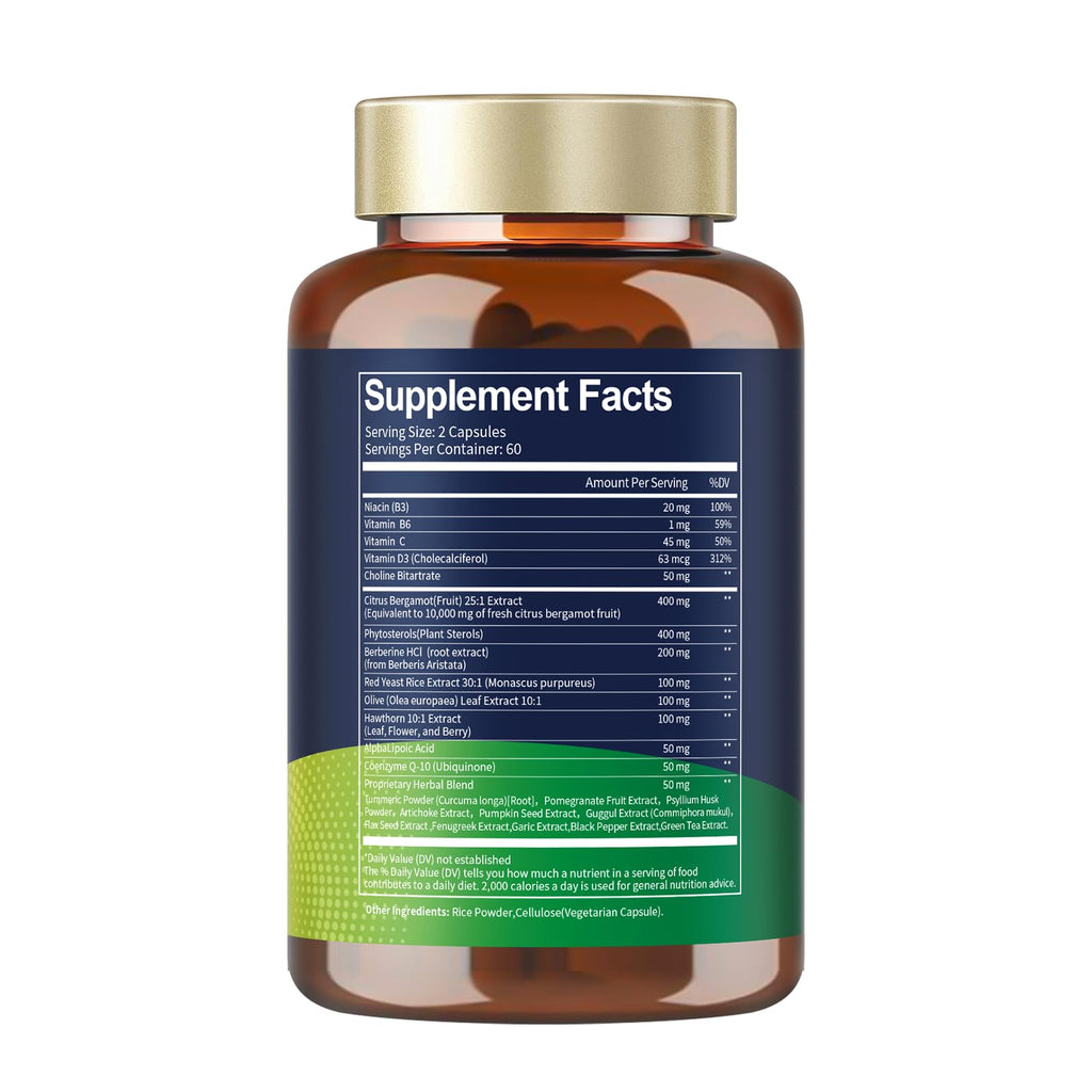 Citrus Bergamot Supplement for High Cholesterol - Italian Citrus Bergamot & Plant Sterols Stanols Natural Way to Balance Cholesterol Level, Vegan, Non-GMO, 120 Counts