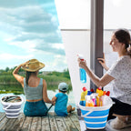 2 Pack Collapsible Buckets 10L 2.6 Gallon Cleaning Bucket Mop Bucket Folding Foldable Portable Small Plastic Water Supplies for Outdoor Garden Camping Fishing Car Wash Space Saving Square Grey Blue