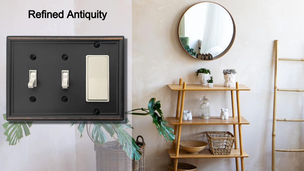 OKAWYC Double Toggle/Single Decorator Light Switch Cover Luca Metal Wall Plate, 2-Pack Aged Bronze 3 Gang, Light Switch Cover, Receptacle Dimmer Switch GFCI Outlet Decorative Wallplate, Durable