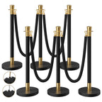 6 Pack Black&Gold Stanchions and Velvet Ropes Set, Stainless Steel Crowd Control Barriers, 4Pcs Black Ropes and Poles for Party Supplies,Photobooth Accessories, Prom,Birthday,Business,Wedding, Museums