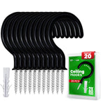 Etoolia 24 Pcs Q Hanger Hooks with Safety Buckle,Ceiling Hooks for Hanging Plants,Hanging Outdoor String Lights, Wind Chimes,Lights & Party Decors, 2.2 Inches,Black & White