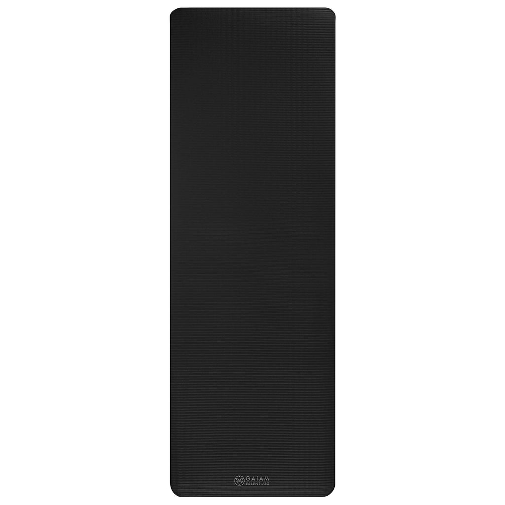 Gaiam Essentials Thick Yoga Mat with Easy-Cinch Strap (Black, 10mm)