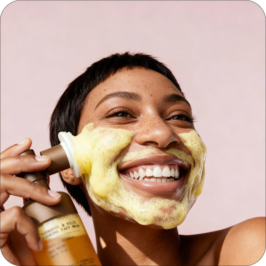 Glo Melanin Turmeric & Kojic Foaming Face Wash – Brightening Foaming Cleanser with Scrubber Top, Rose Water, Vitamin C, Aloe & Kojic Acid – Natural, Paraben-Free, 4 fl oz, 120 ml